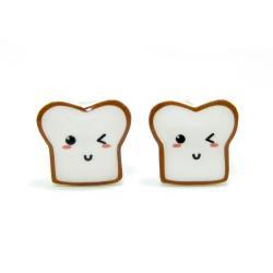 Bread Buddy 3 Toast Earrings - Sterling Silver Posts Studs Kawaii Cute